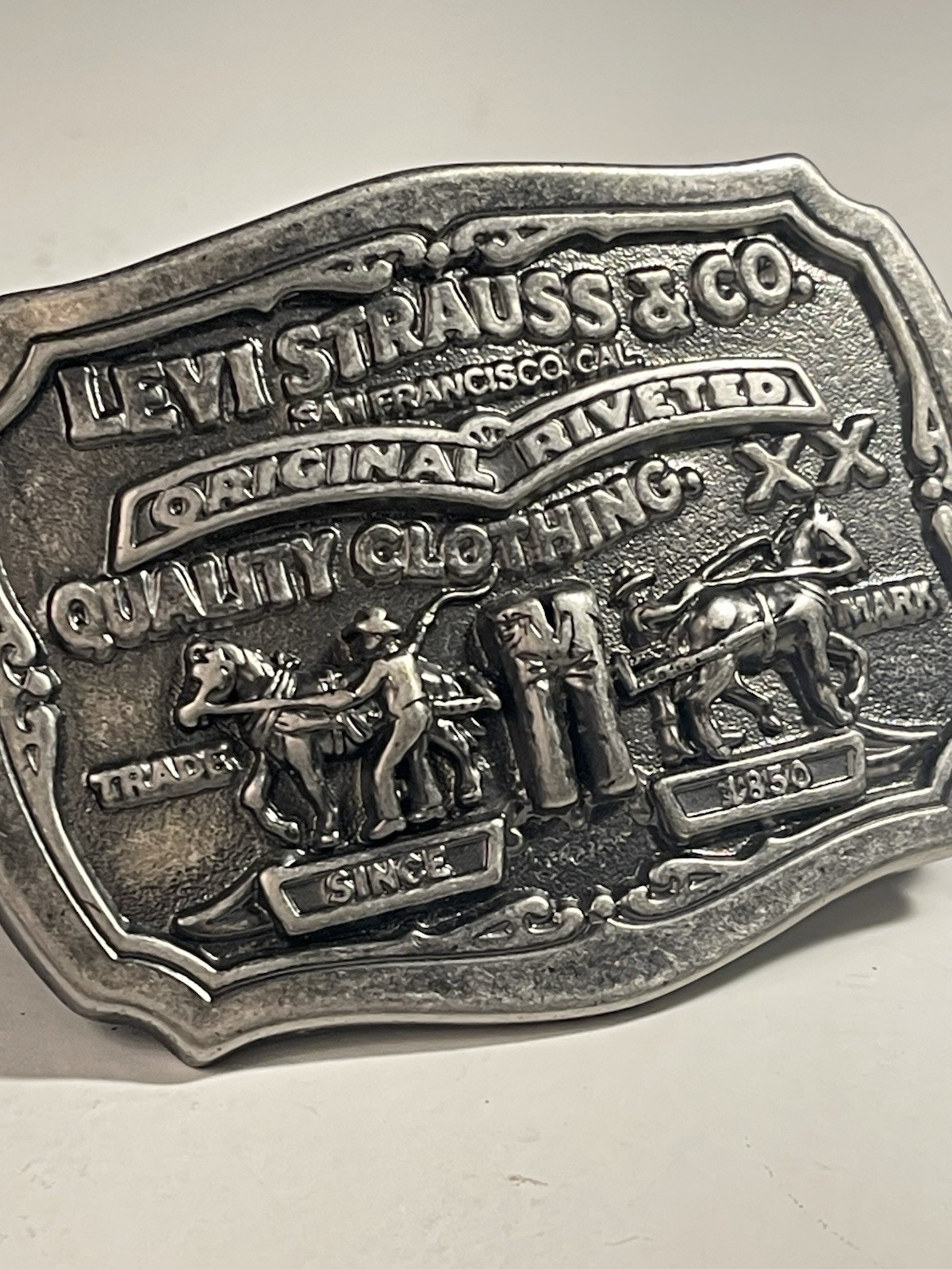 Levi’s Two Horse Logo Silver Tone Metal Belt Buckle 1.5in Rectangular