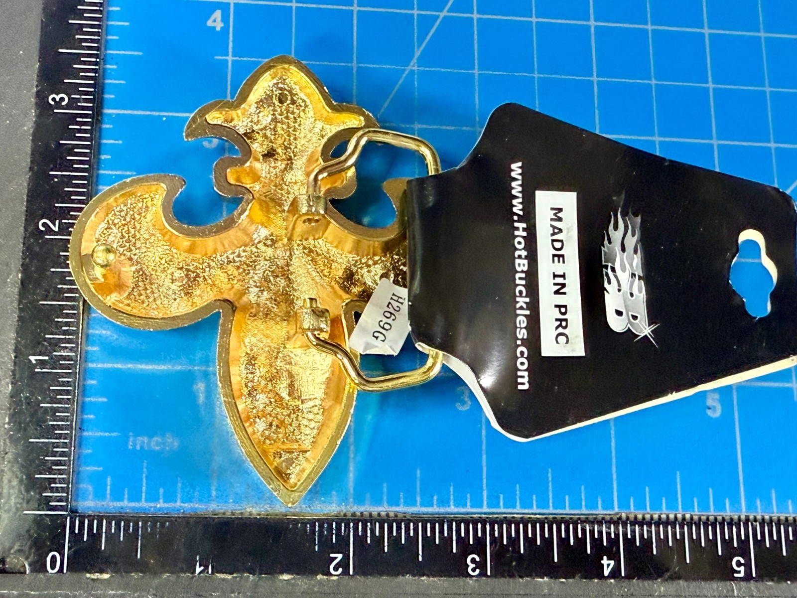 Fleur de Lis with Clear Rhinestone Gold Color Figural Belt Buckle by Hot Buckles