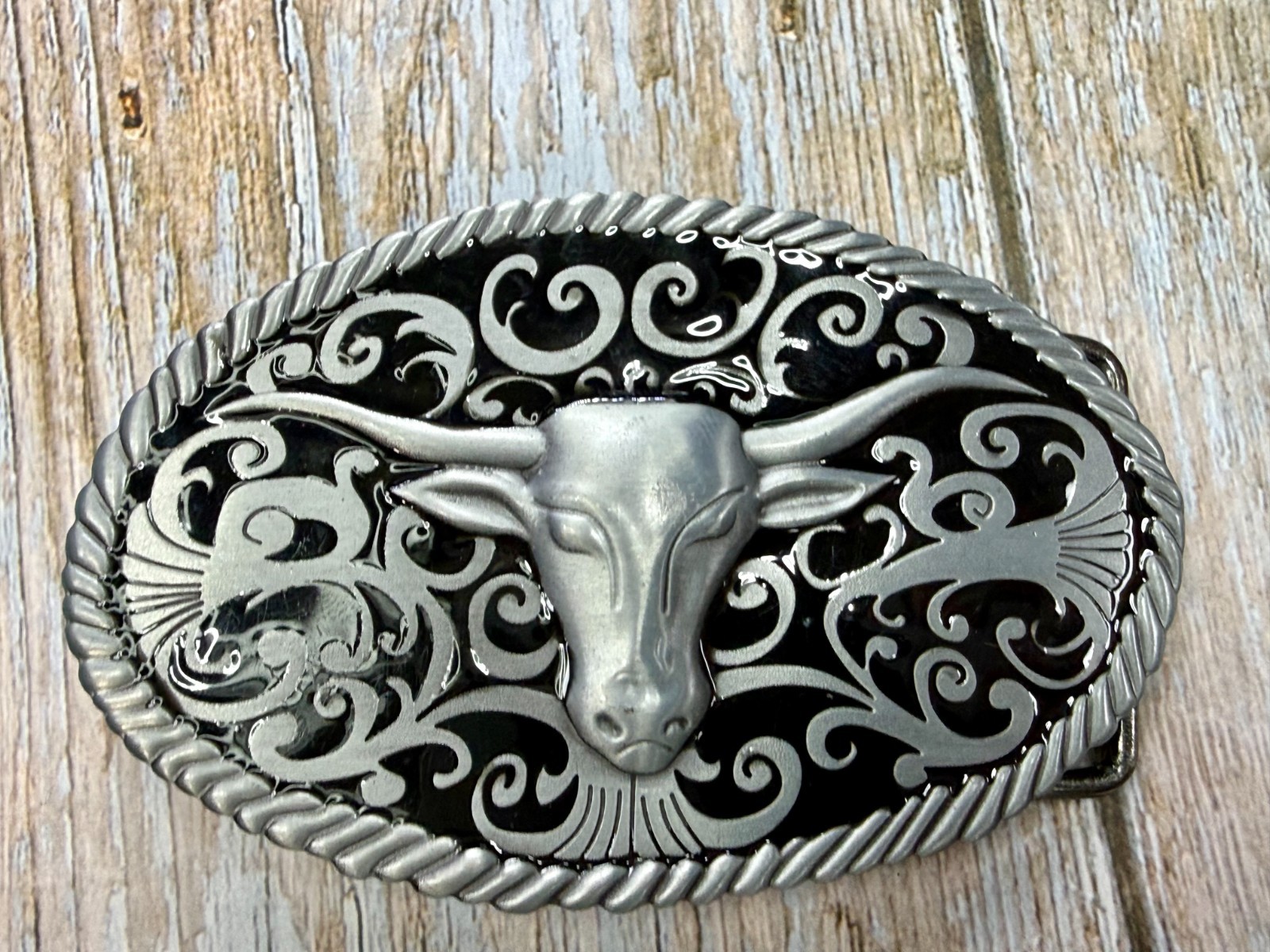 Longhorn Head Steer Cow Bull Two Tone Western Rodeo Style Belt Buckle
