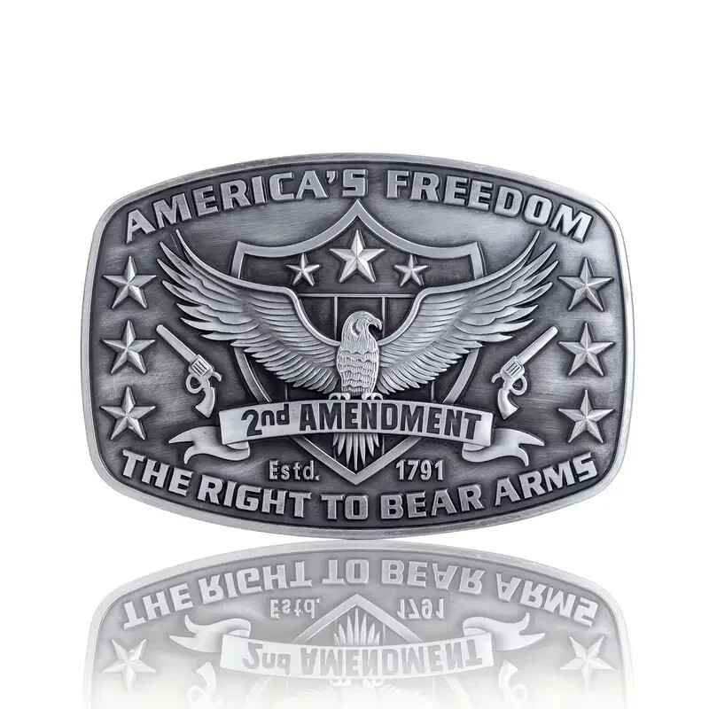 America Second Amendment Belt Buckle 2A, 2nd, Freedom, Guns Antique Silver Tone