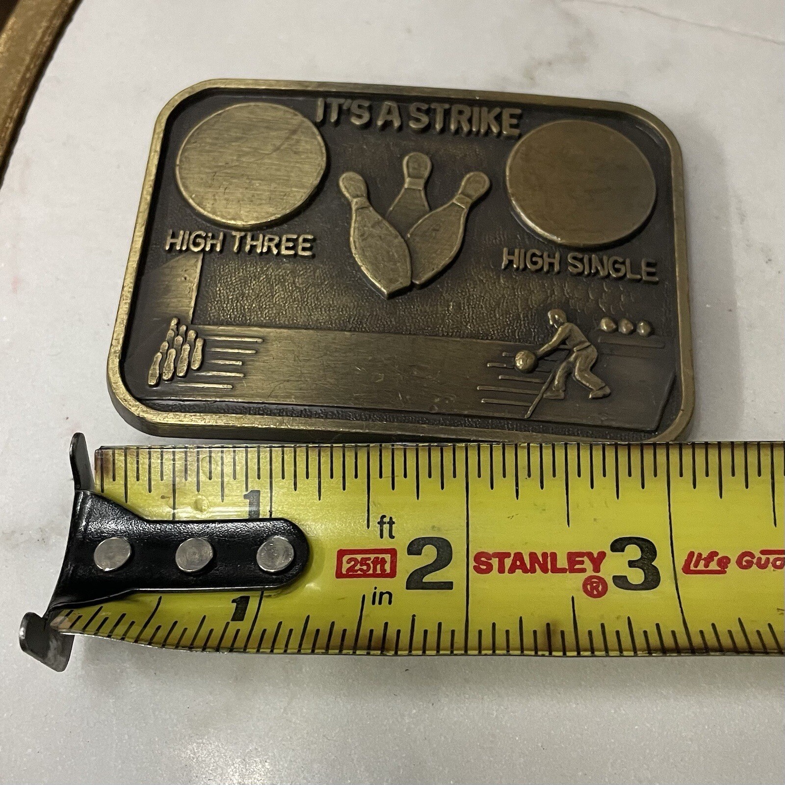 Vintage 70&rsquo;s It’s a Strike / Bowling Antique Brass Handcrafted Belt Buckle