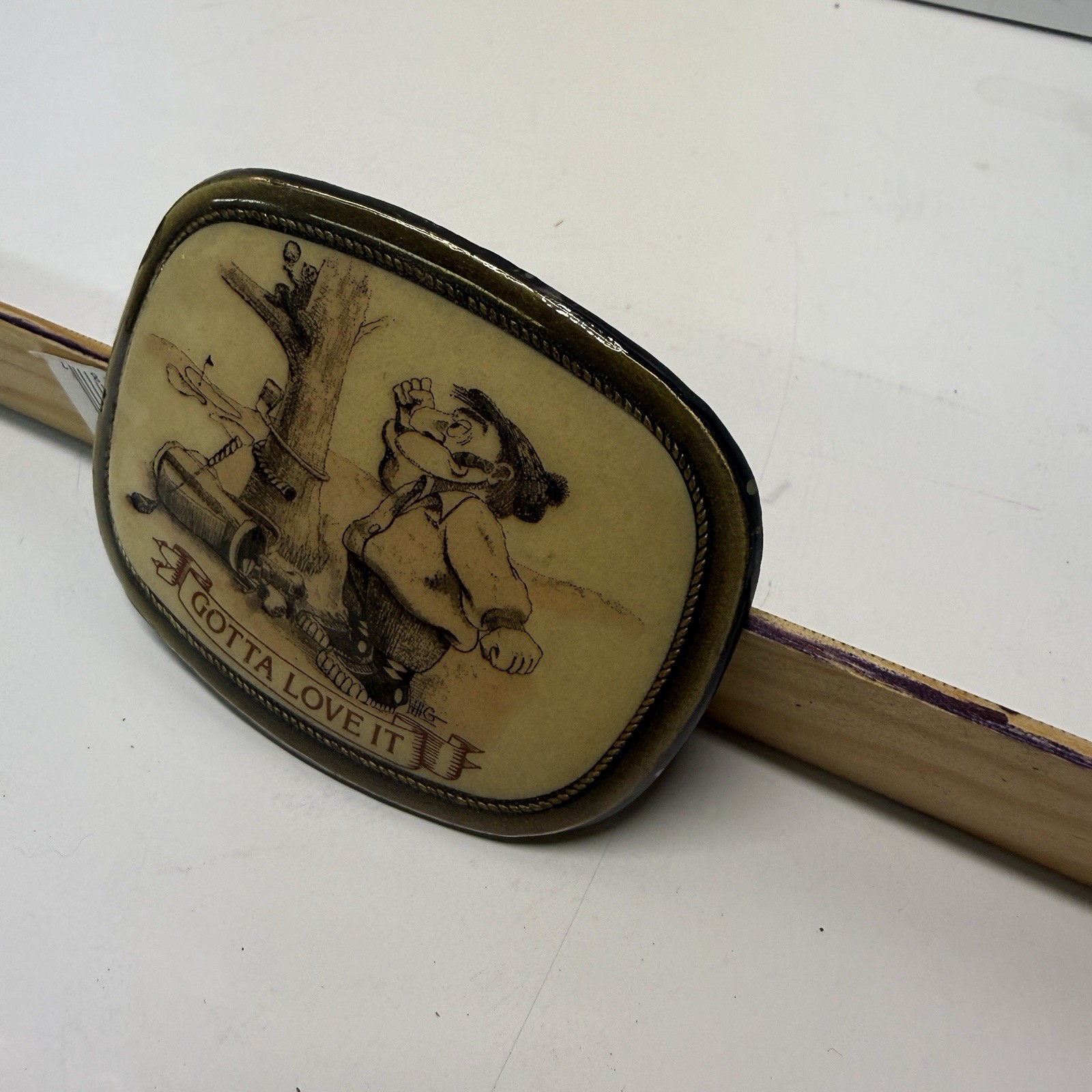 Vintage Cartoon Belt Buckle Funny Golfer & Squirrel « Gotta Love It » Fits 1.5”