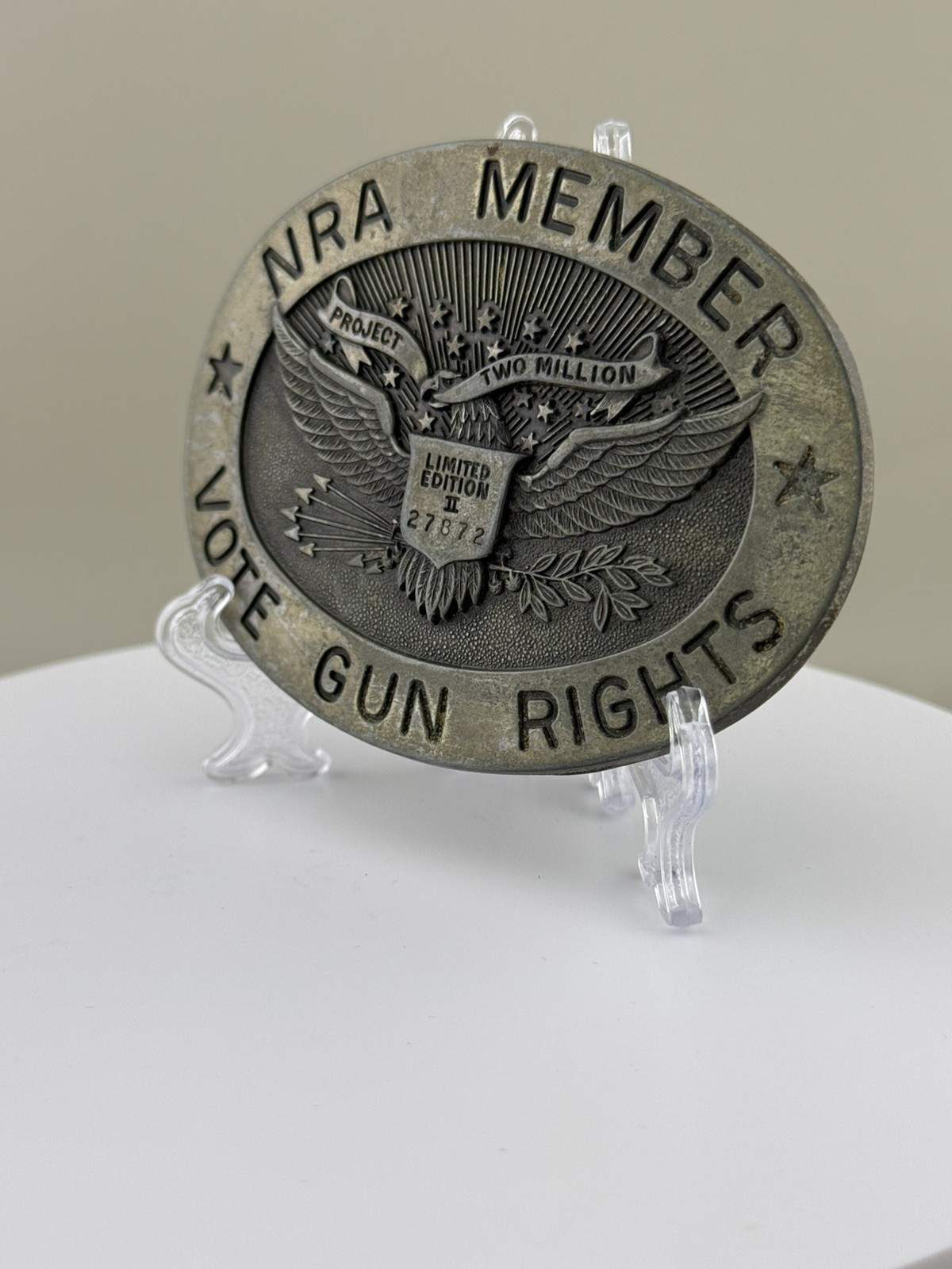 1980s NRA Member Vote Gun Rights Project Two Million Numbered Belt Buckle