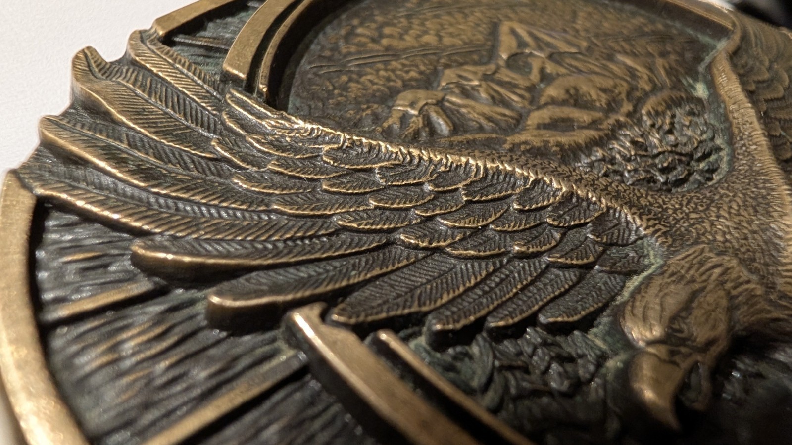 Vtg Montana Silversmiths Solid Brass Belt Buckle Eagle Mountain Low Serial 0146