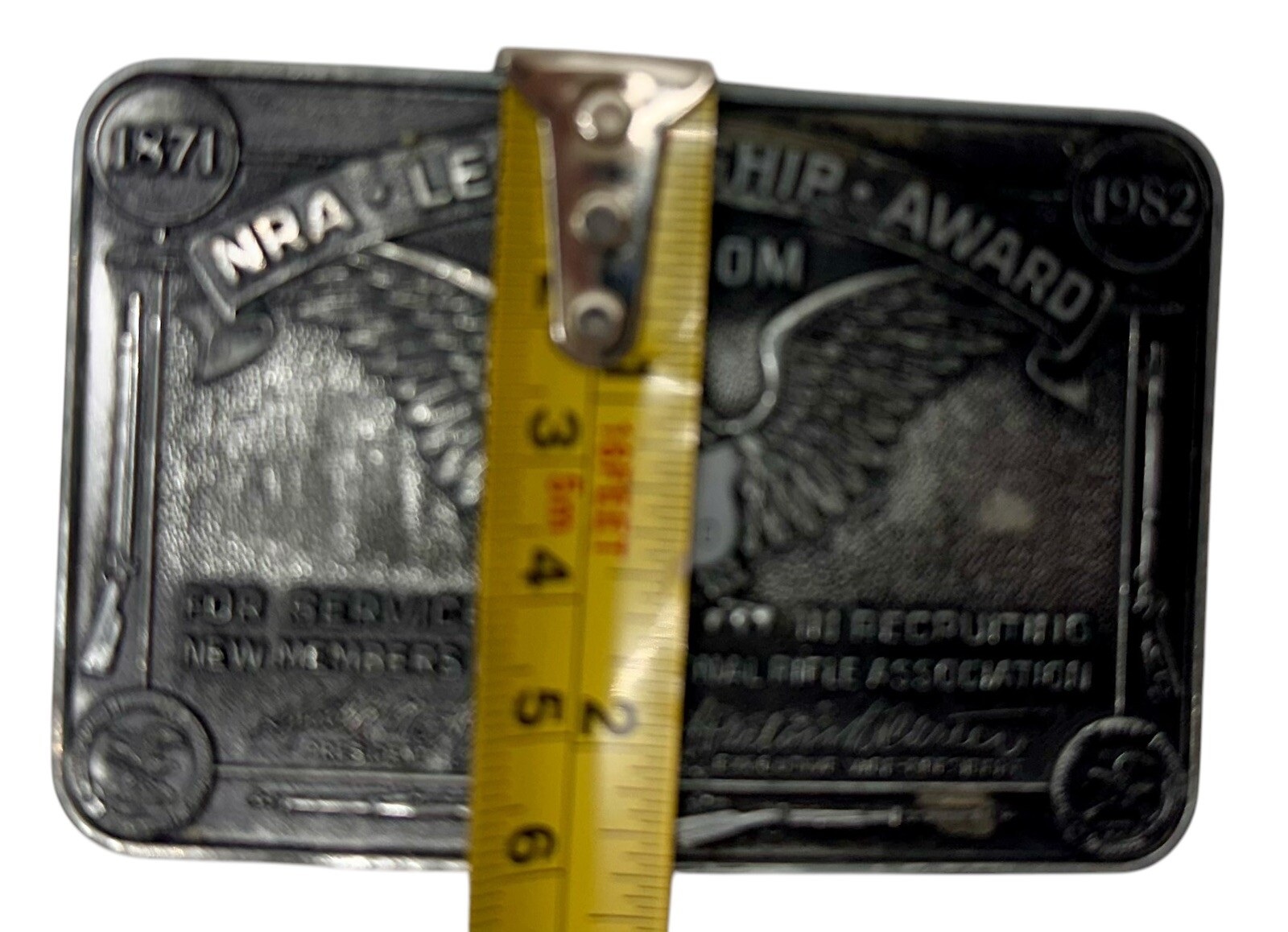 1980s NRA LEADERSHIP AWARD FOR SERVICE IN RECRUITING SILVER METAL BELT BUCKLE