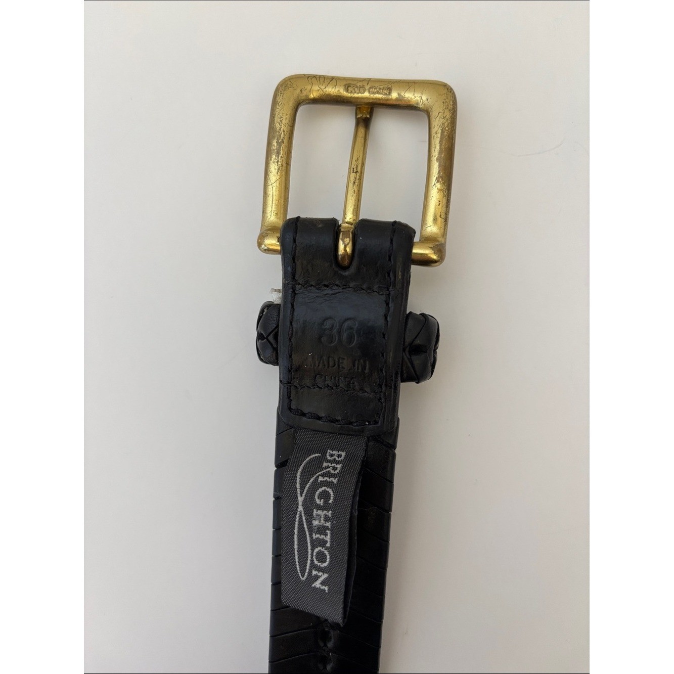 Brighton Woven Braided Black Leather Belt Brass Buckle Men&rsquo;s Size 36