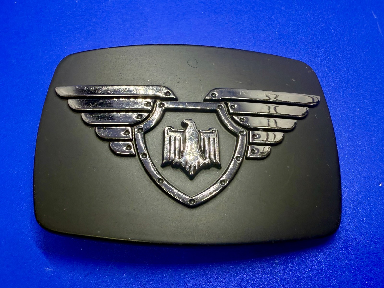 Winged Eagle Shield Black Color Vintage Chrome Brand Belt Buckle