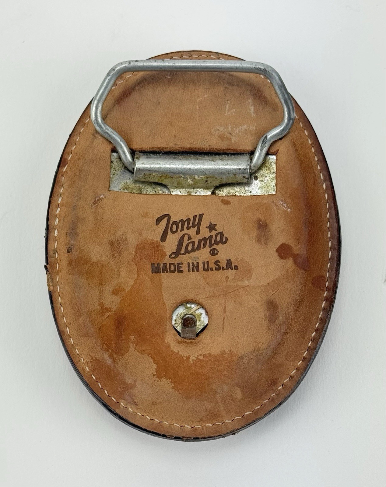 Vintage TONY LAMA Leather BELT BUCKLE 3-3/4&Prime; x 2-3/4&Prime; Initials T-L
