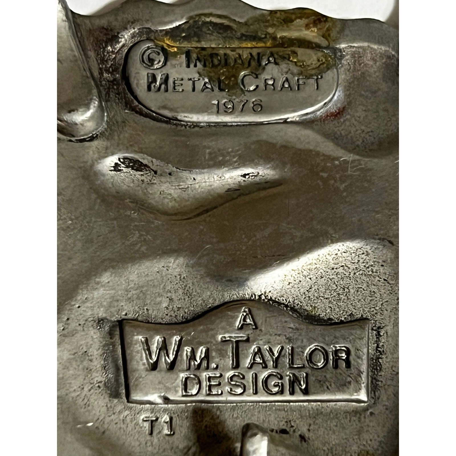 VTG Indiana Metal Craft-WM. Taylor Design 1976 Pewter and Natural Stone Buckle