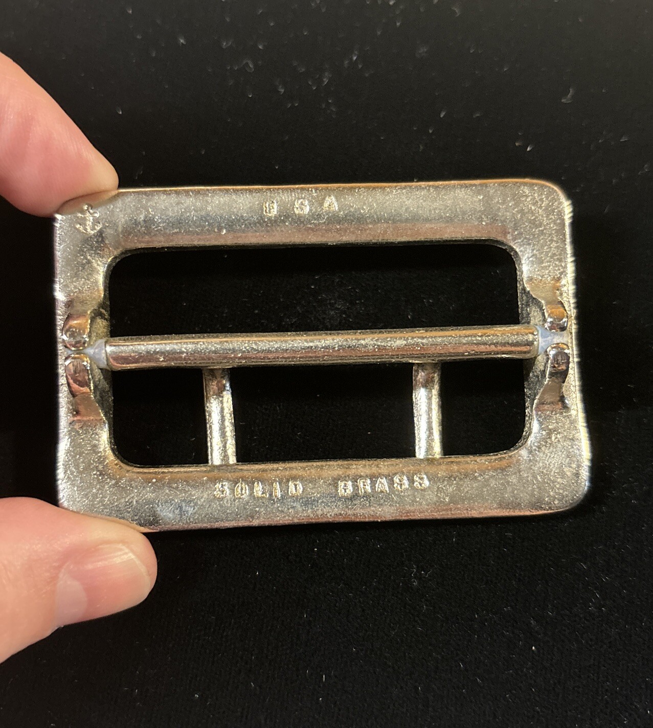 Vintage Solid Brass Chrome Plated 2.25” Double Prong Duty Belt Buckle USA #5