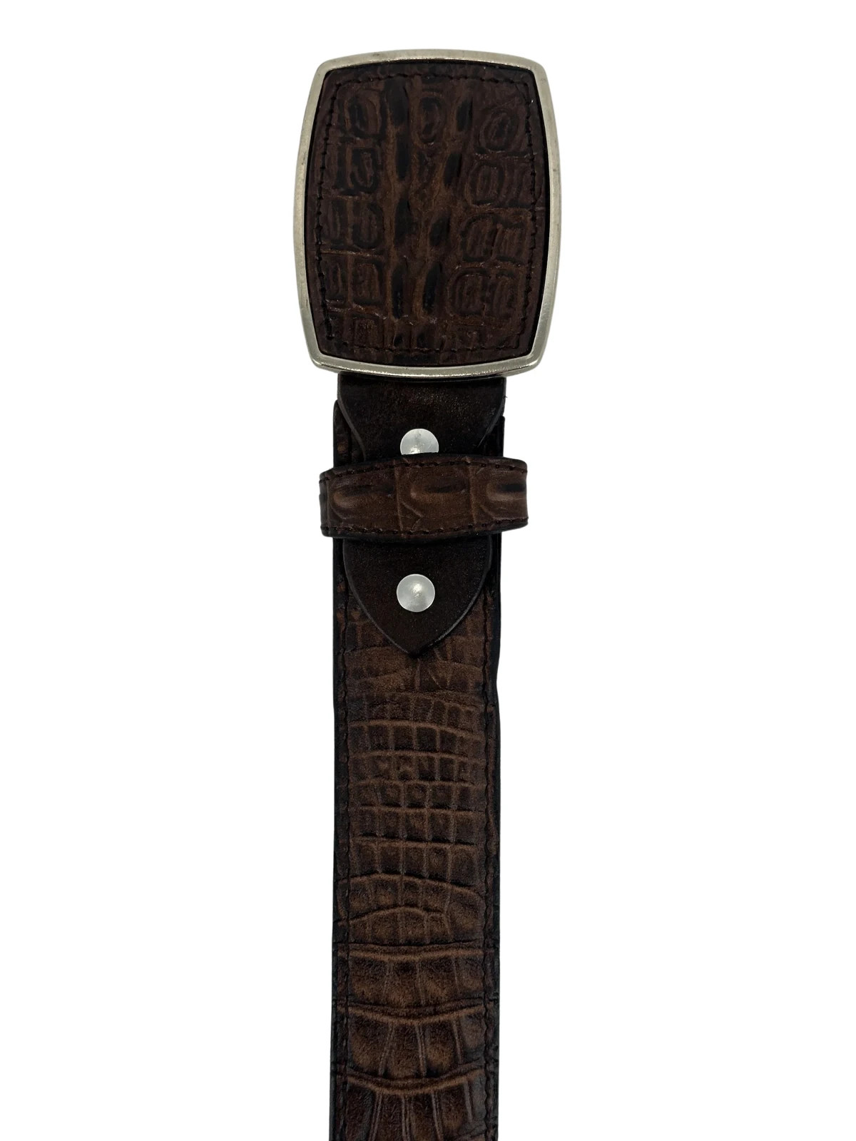 Genuine Leather Alligator Caiman Print Western Belt with Removable Buckle -Brown