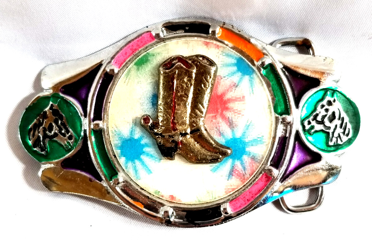 VTG 1970&rsquo;s Imperial Hebillas Belt Buckle Mexico Western Rodeo Boots Horses