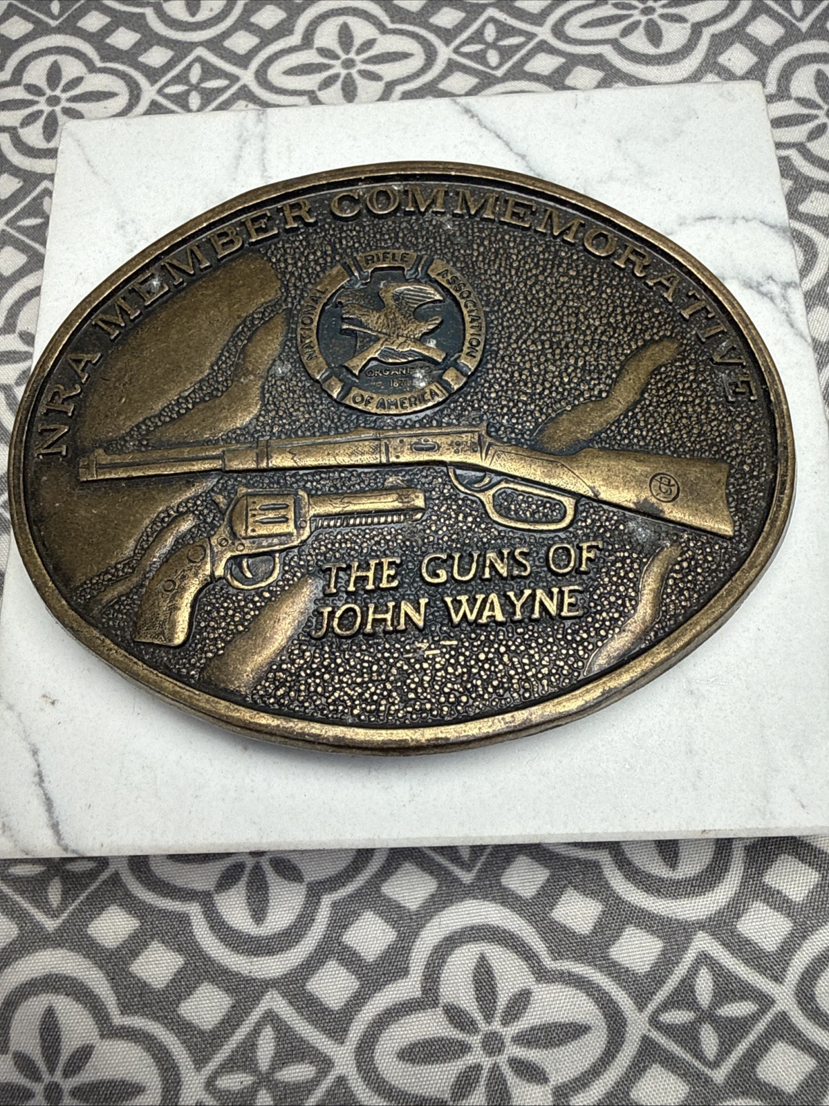 NRA Member Commemorative Brass Belt Buckle, “The Guns Of John Wayne.”