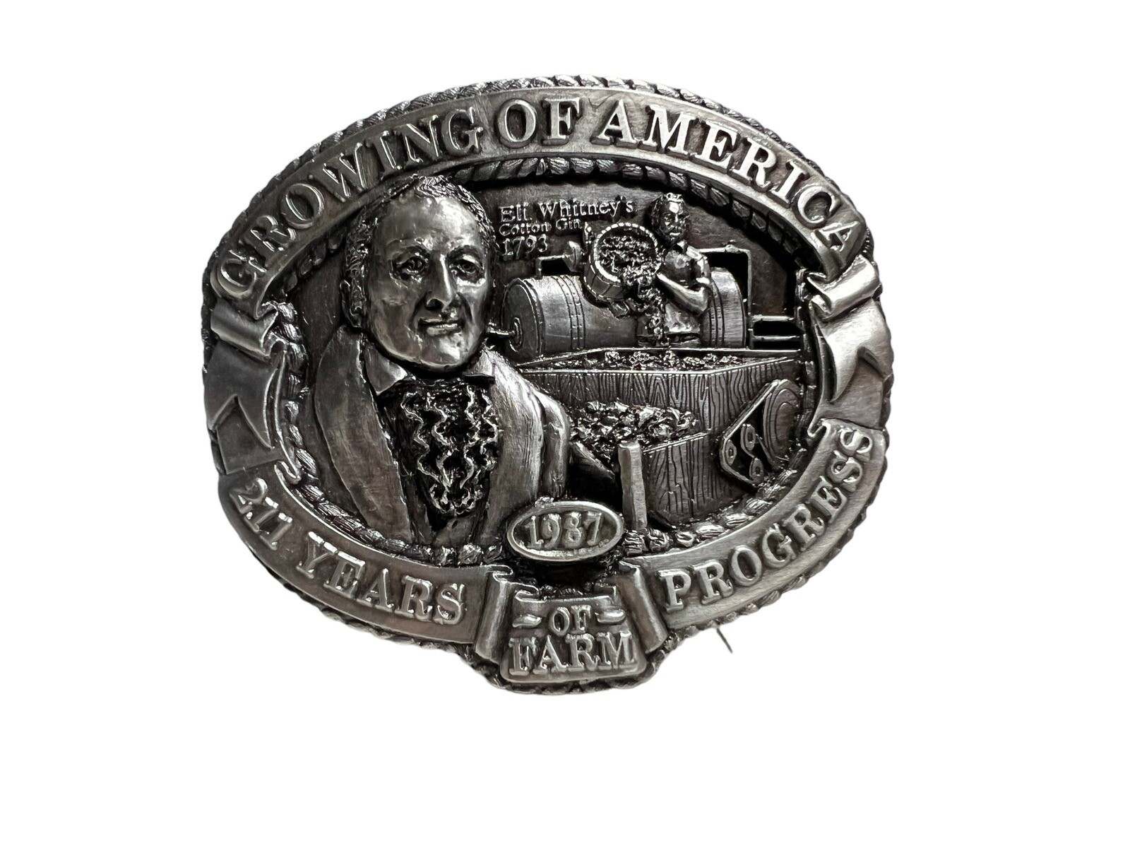 Vtg 1986 Nasco Eli Whitney Cast Iron Growing Of America Belt Buckle Numbered