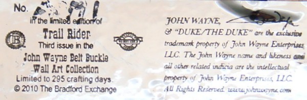 QK28180 *NOS* 2010 BRADFORD EXCHANGE **JOHN WAYNE – TRAIL BLAZER** BUCKLE