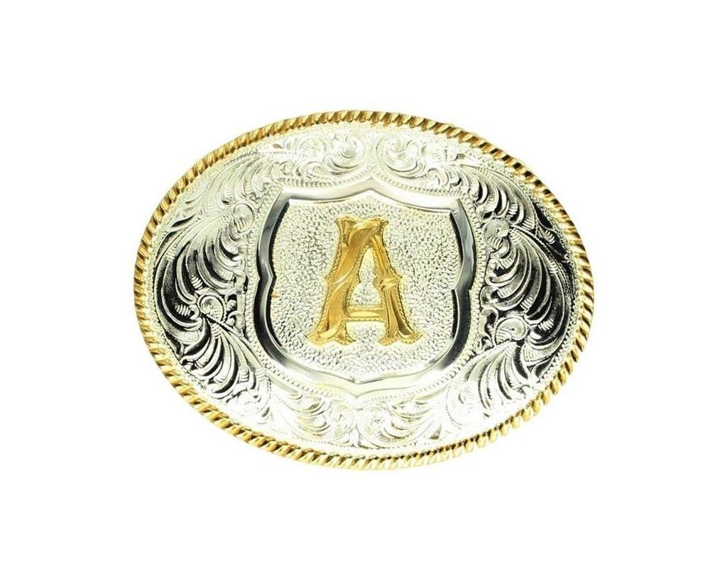 Crumrine Western Belt Buckle Initial Rope Silver Gold C10382