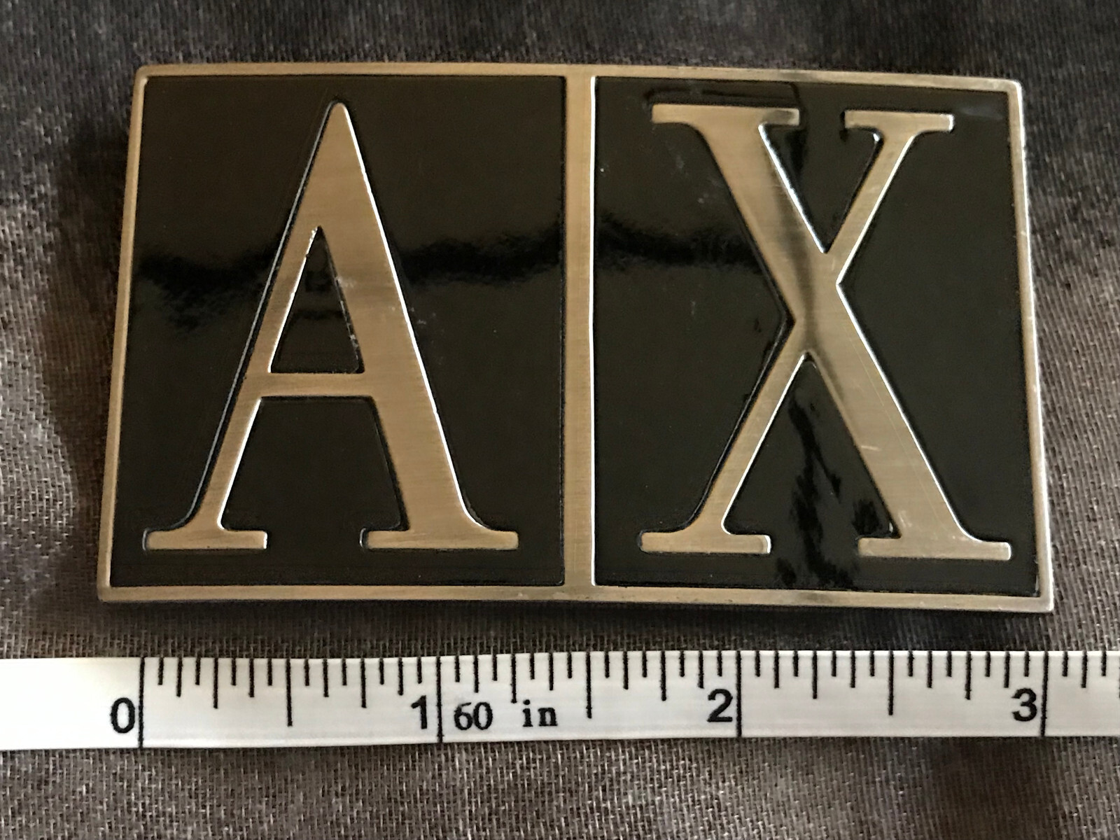 *** AX Silver-Tone/Black Enamel Logo Belt Buckle
