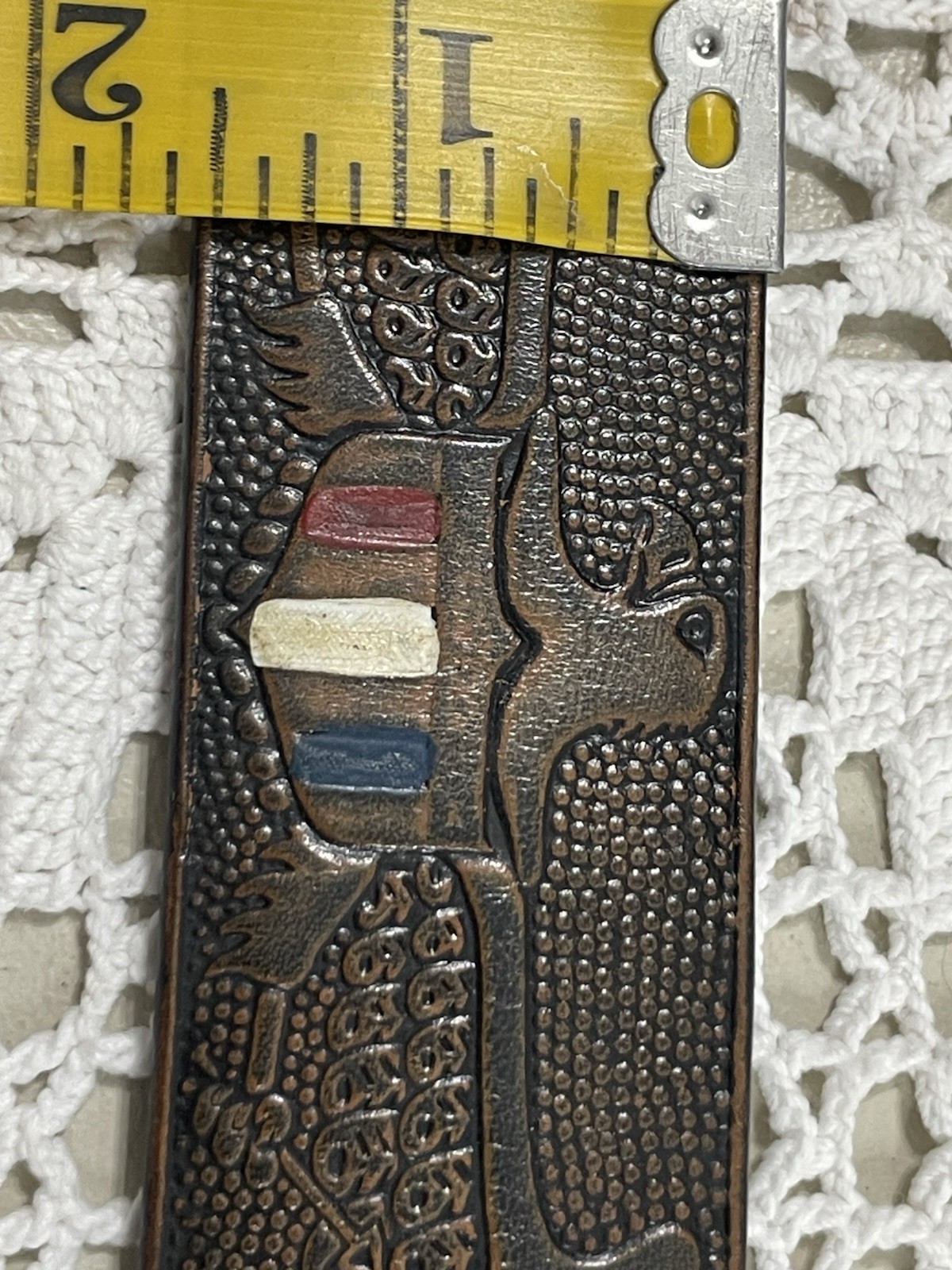 Leather Belt Embossed Eagles American Indian Belt Buckle Hand Stained Latitan