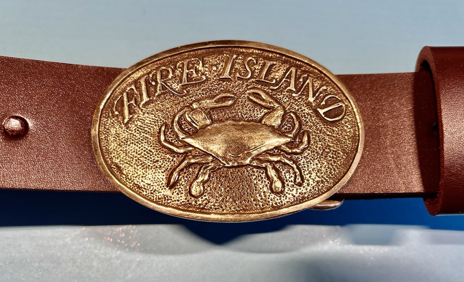 Fire Island Blue Claw Crab Buckle, By Bonfe Leather.