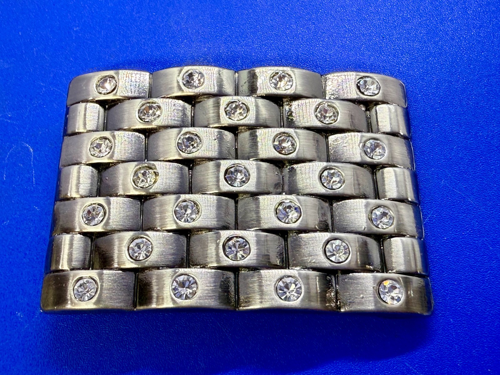 Block Brick Wall Pattern, Clear Rhinestone Accented Bling Jeweled Belt Buckle