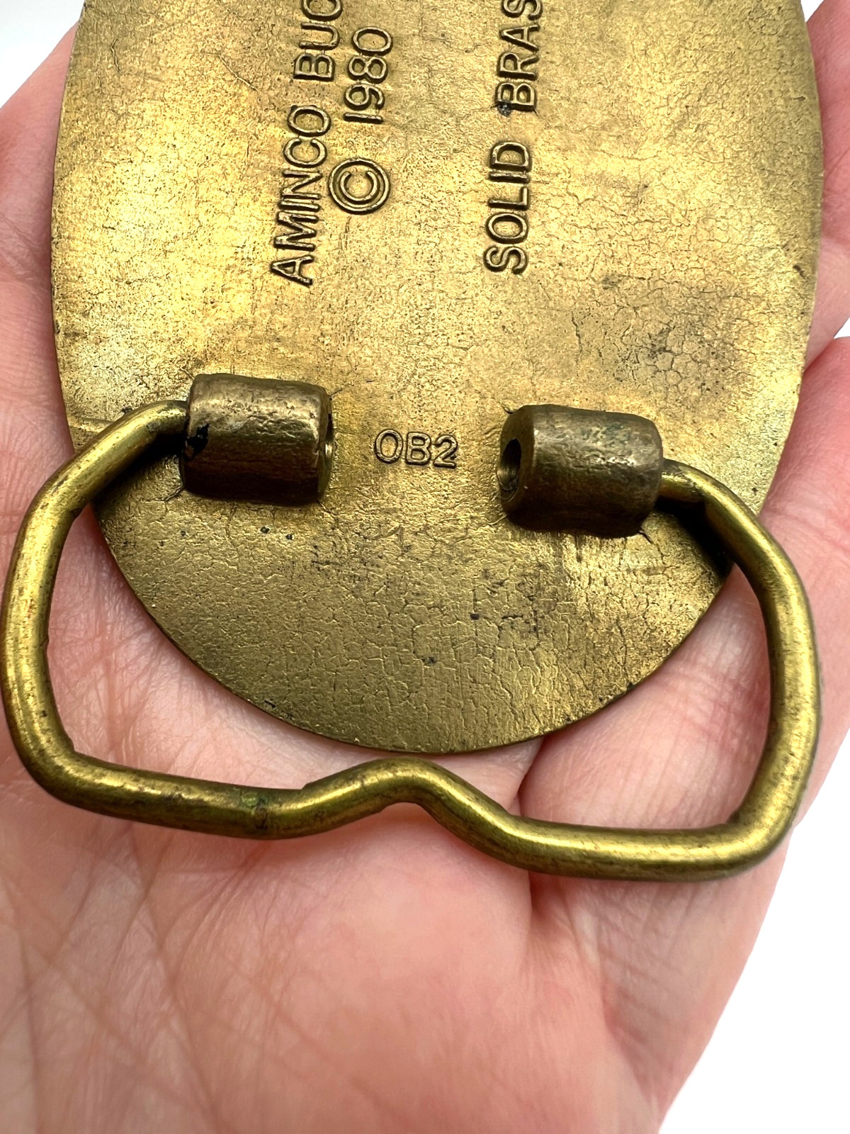 Vintage AMINCO 1980 Old Fishermen Never Die They Just Get Worms Brass Buckle USA