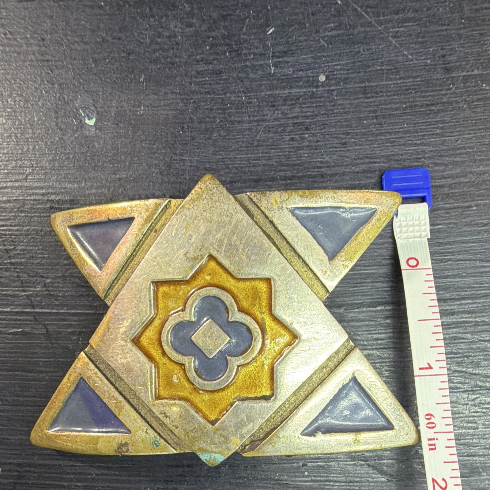 Vintage Geometric Star Enamel Brass Belt Buckle Gold Silver