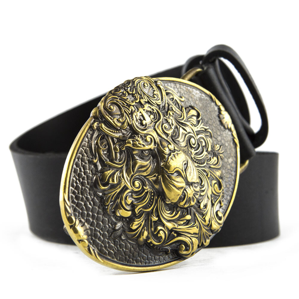 Belt buckle King Lion, Animal solid brass belt buckle, lion head on the buckle