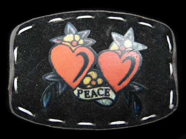 RL05161 REALLY COOL **TWO HEARTS (PEACE)** TATTOO FASHION ART BELT BUCKLE