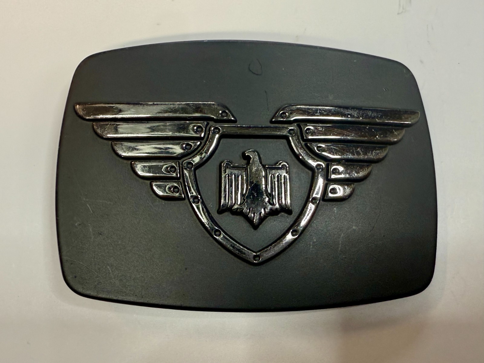 Winged Eagle Shield Black Color Vintage Chrome Brand Belt Buckle