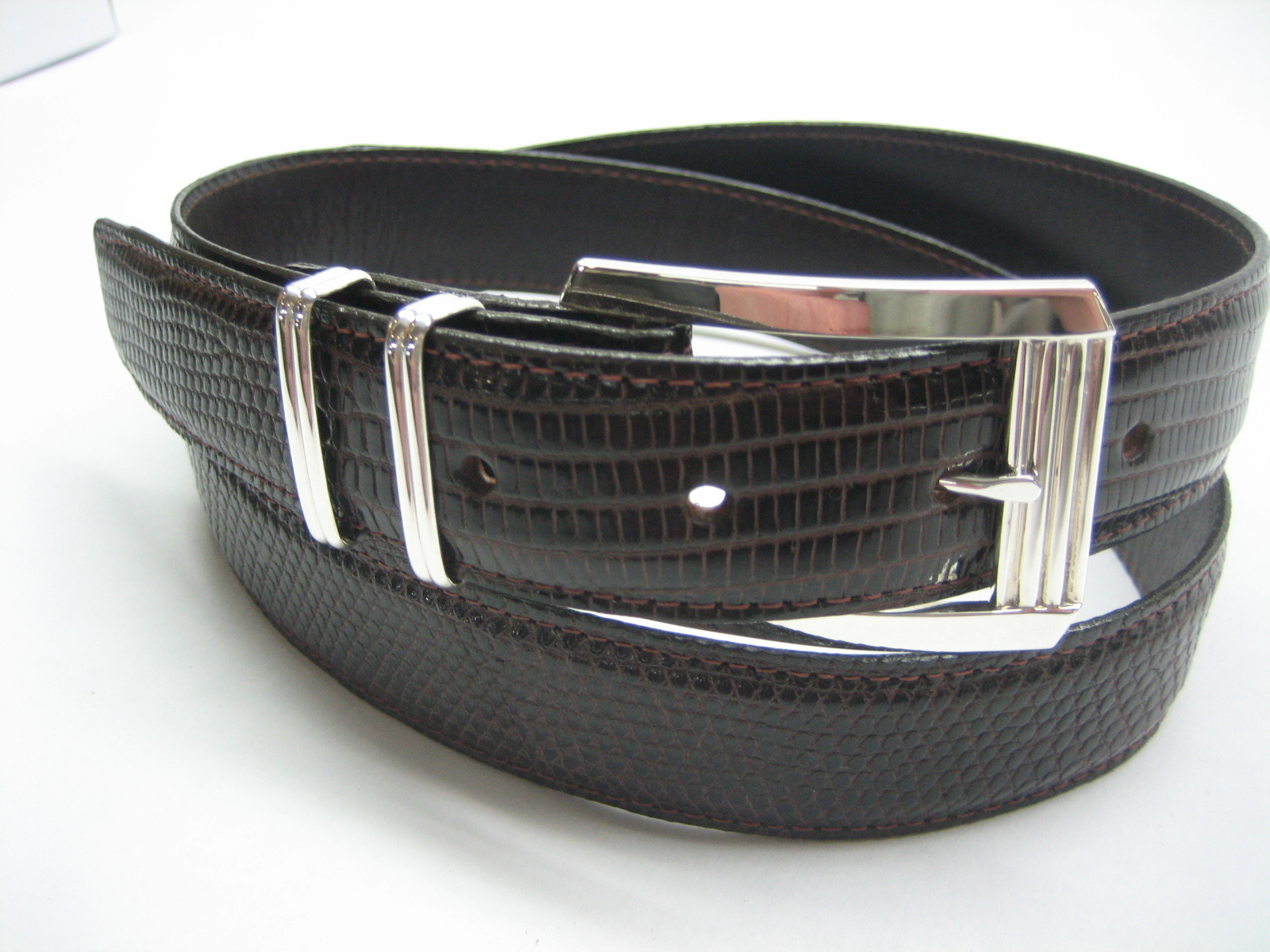 Sterling silver 925 buckle set w/ 30 mm Genuine Lizard belt size 30 to 46 U.S.A.
