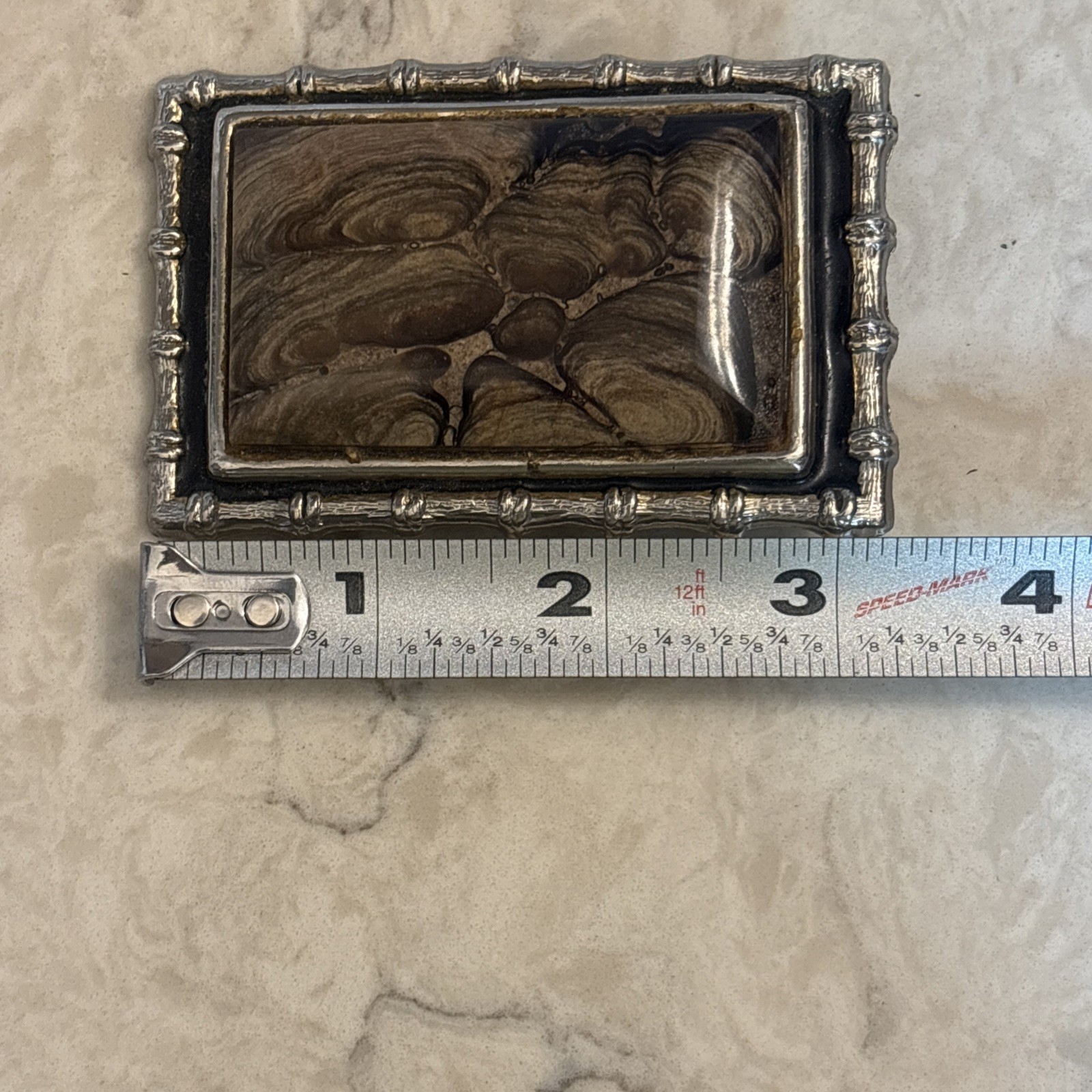 Vintage Belt Buckle Dark Brown Gray with Stone Look