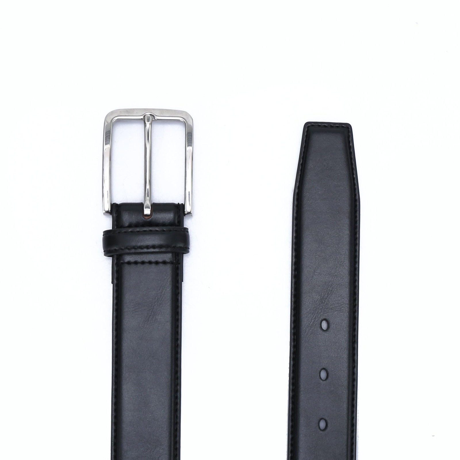DOSHI Vegan Leather Belt for Men – 1 3/8&Prime; Width, PVD Polished 32, Black