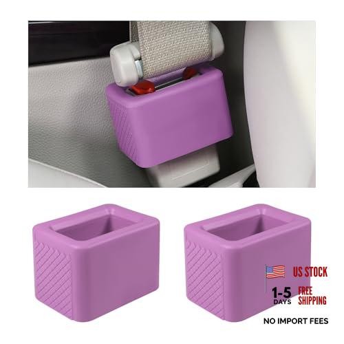 2 PCS Seat Belt Buckle Holder, Non-Slip Silicone Seatbelt Buckle Light Purple