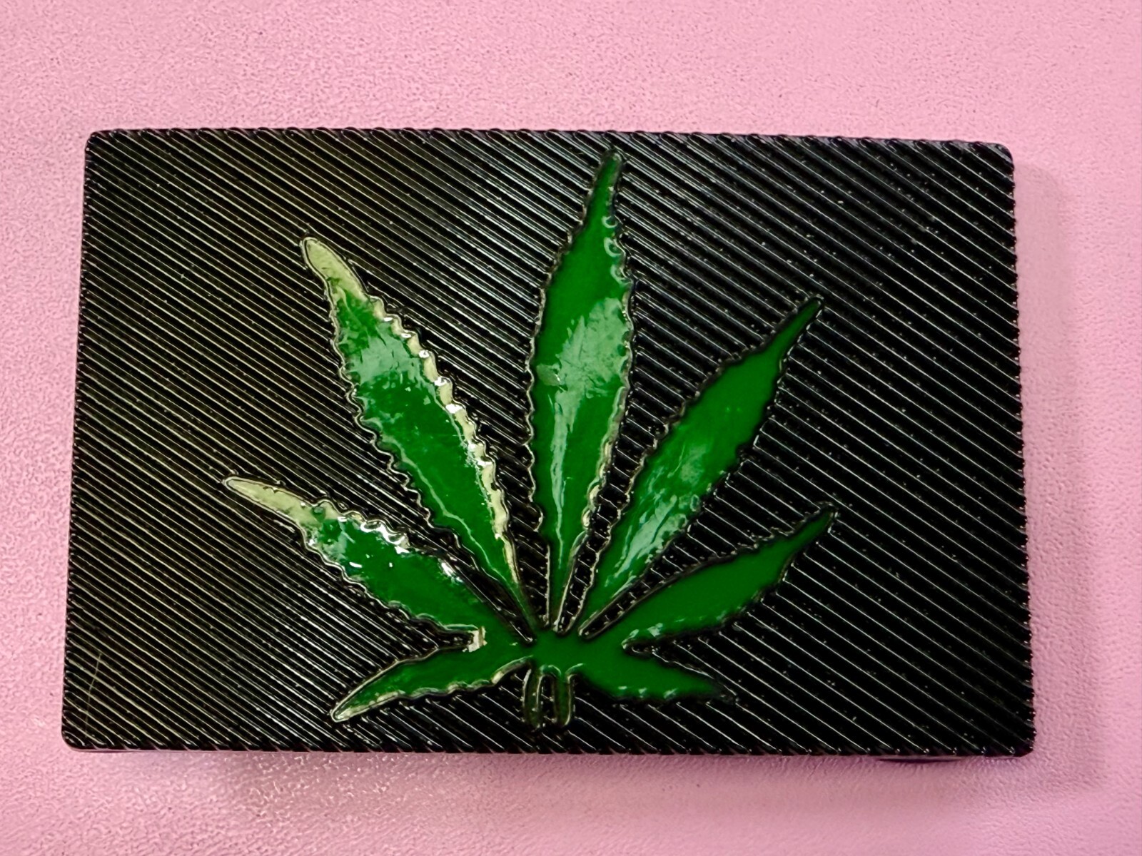 Marijuana Cannabis Weed Pot Leaf Green & Black Color Rectangular Belt Buckle