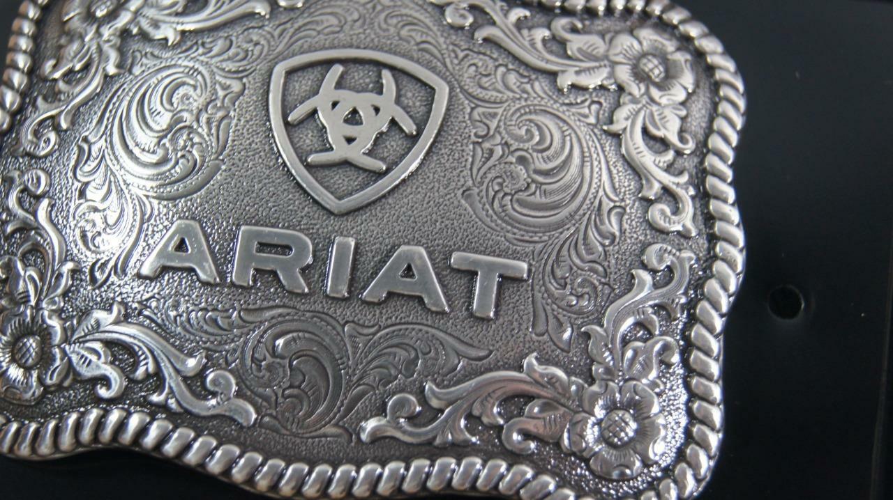 Ariat Western Belt Buckle Scalloped Logo Rectangular Silver Tone A37006