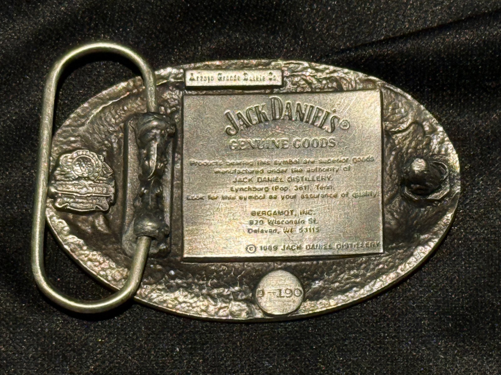 Jack Daniels Old No. 7 Tennessee Whiskey Belt Buckle – 1989 Vintage D-190