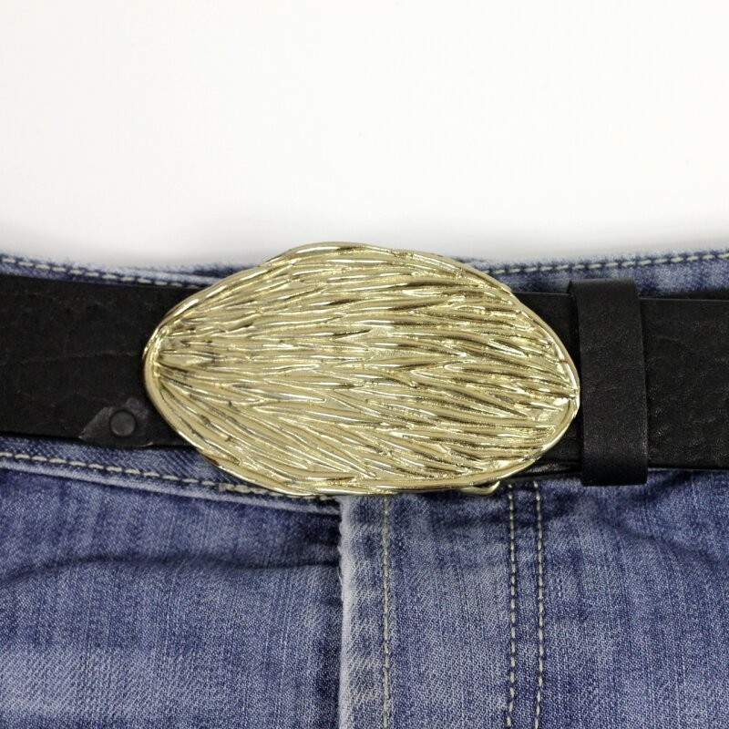 Gold Belt Buckle With Organic Texture Elegant Oval Belt Buckle