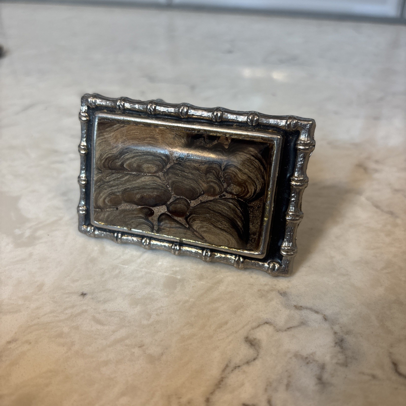 Vintage Belt Buckle Dark Brown Gray with Stone Look