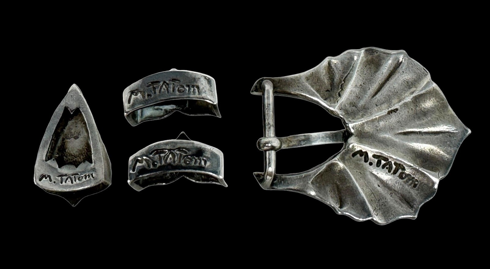 Michael Tatom Santa Fe NM 1” Sterling Silver 4-Piece Western Belt Buckle Set