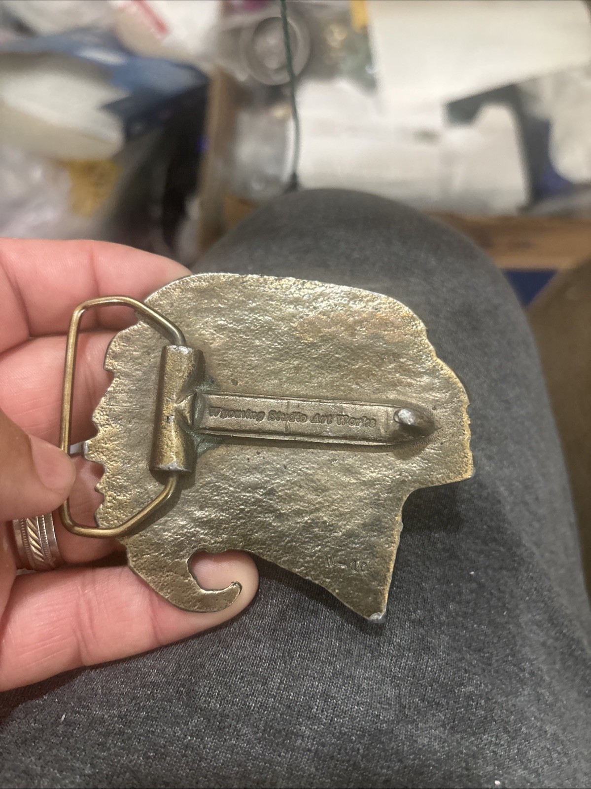 Vintage 1970s Wyoming Studio Art Works Native American Chief Belt Buckle