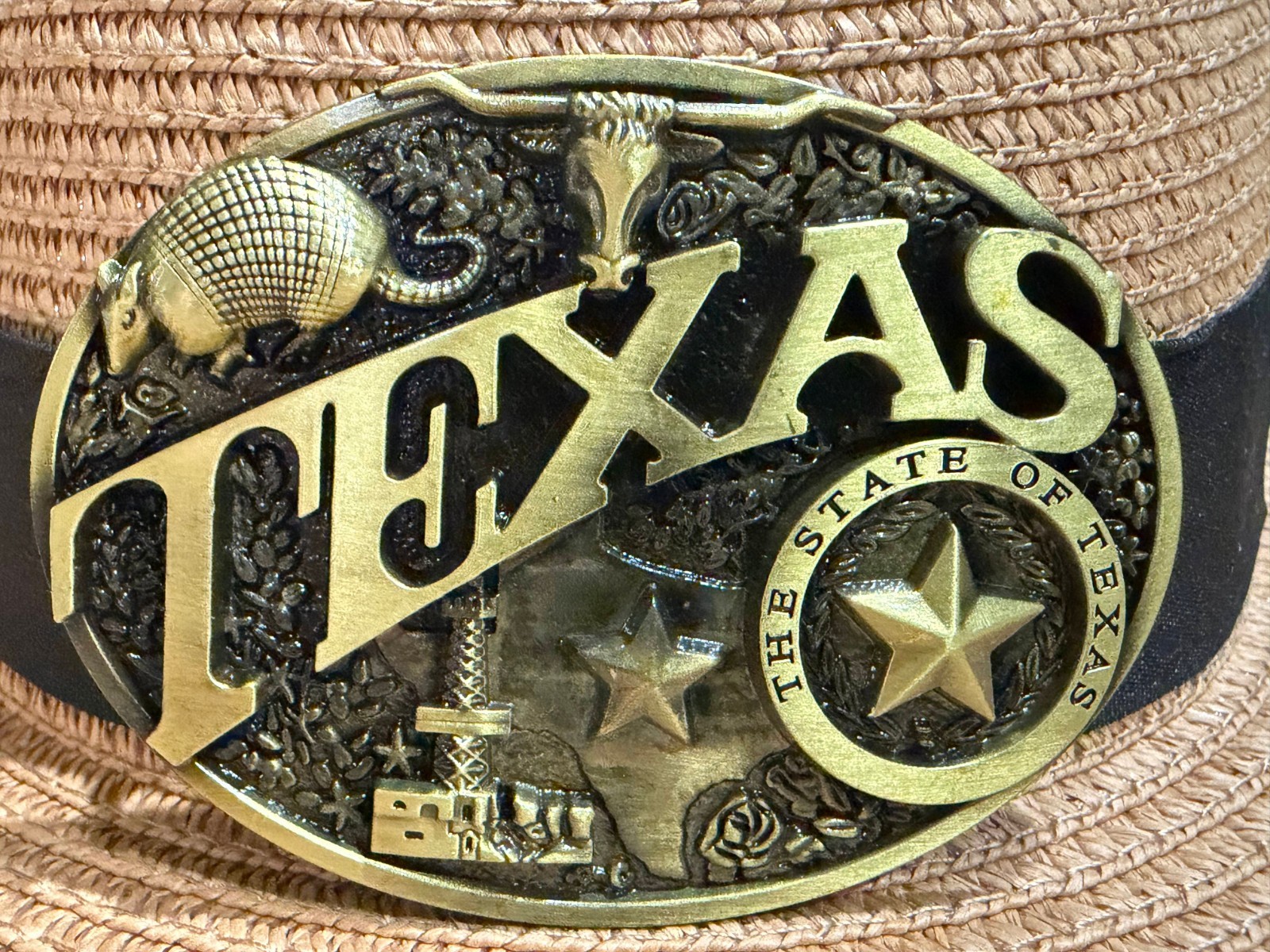 Classic Vintage Western Cowboy Texas State Symbols Oval Belt Buckle