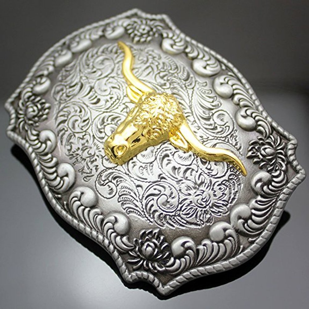 Men&rsquo;s Belt Buckle, Western Eagle 3D Golden Bull Head for Interchangeable Belts, G…