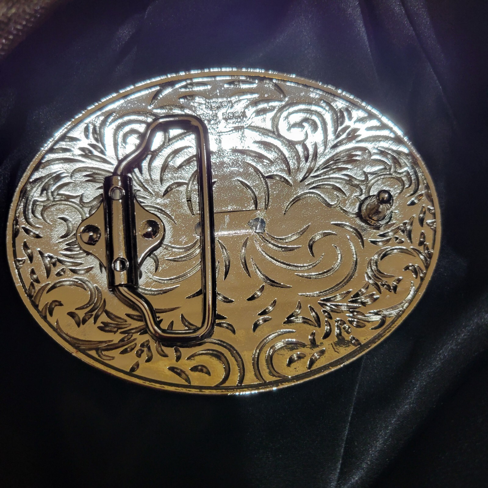 Longhorn Western belt Buckle oval Gold Silver Heavy blue stone accents