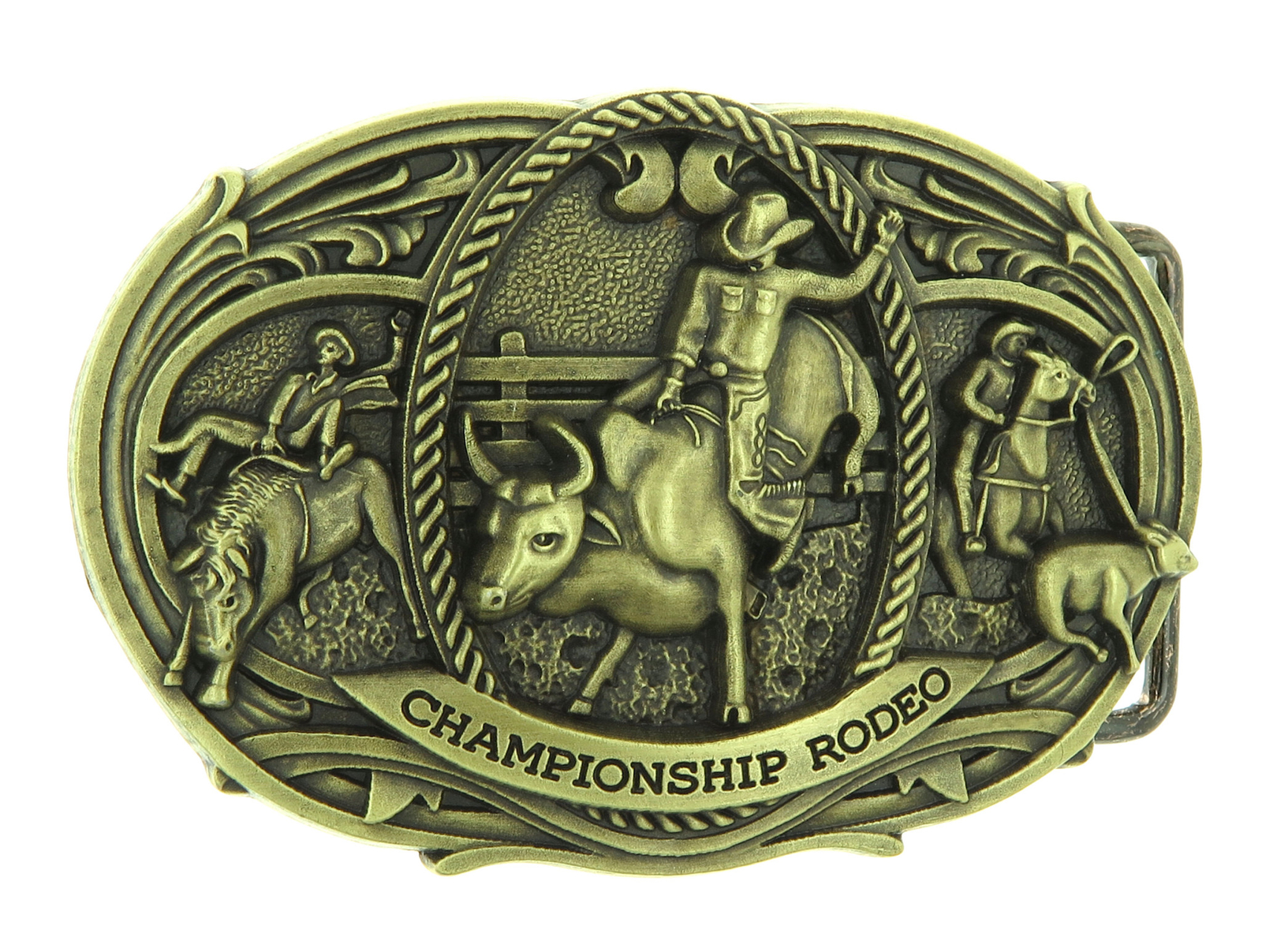Championship Rodeo Bull Riding Cowboy Western Bronze Plated Belt Buckle