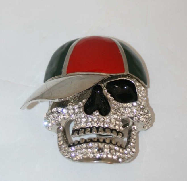 Skull Skeleton Face W Rhinestones Baseball Hat Teeth Costume Silver Belt Buckle