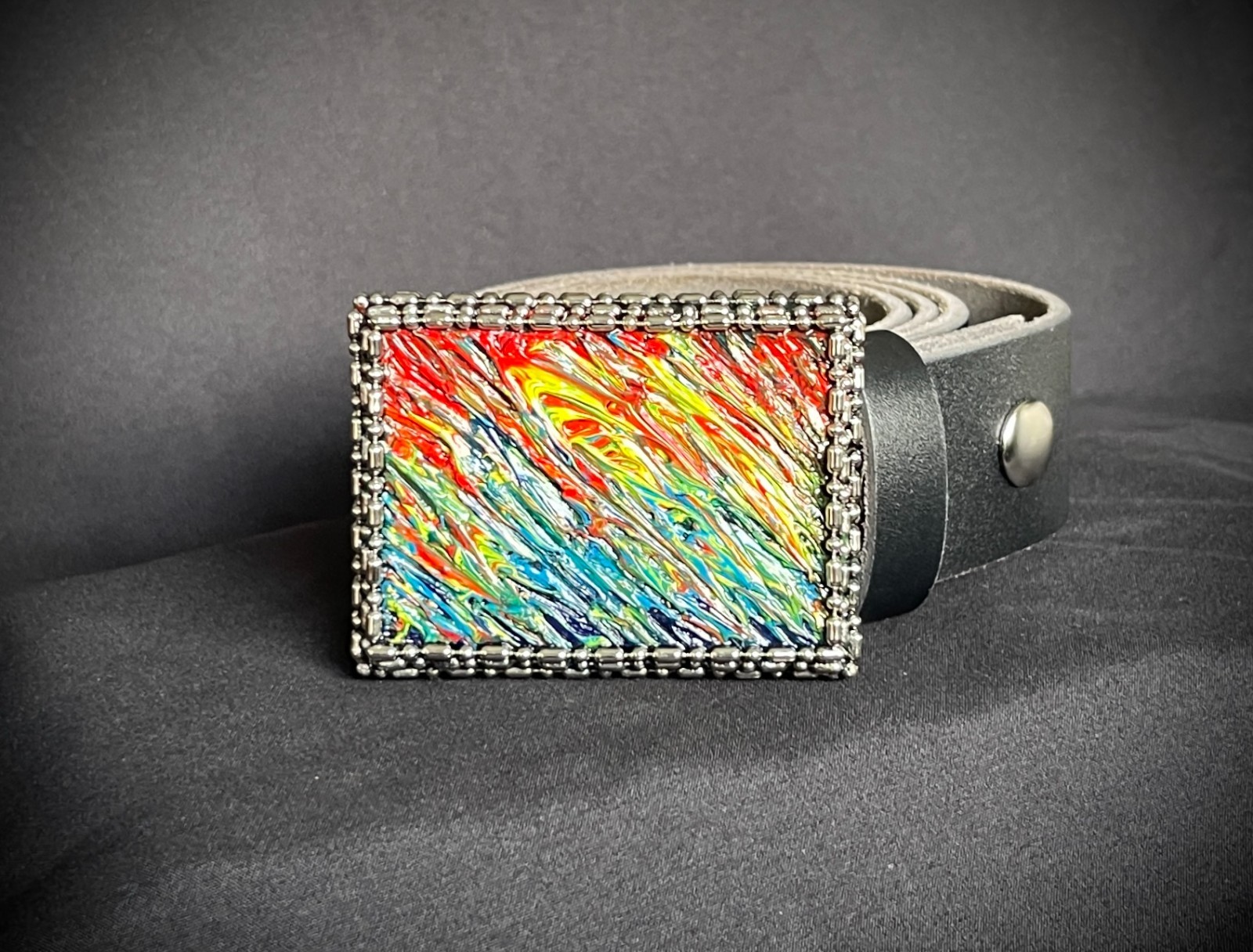 Hand Painted Pride Art Belt Buckle Abstract Expressionism OOAK Darren McNeese