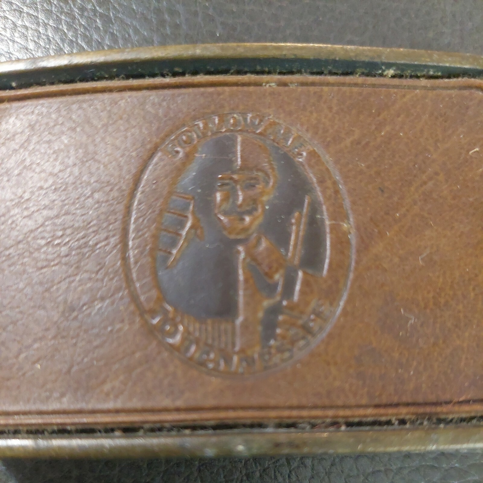 Follow me to Tennessee Brown Patch Leather Metal Belt Buckle Vintage Stamped