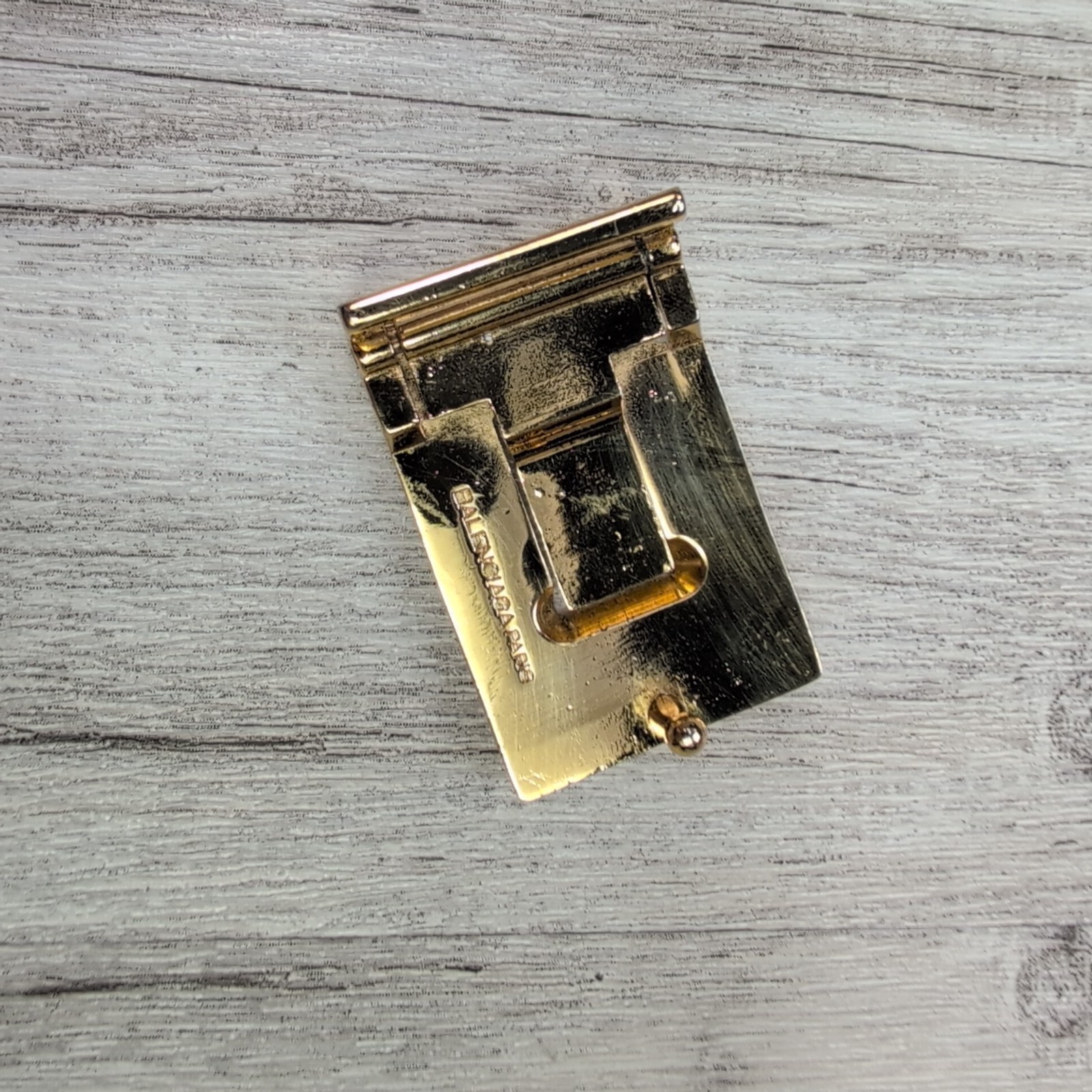 Balenciaga Black Gold Tone Belt Buckle Rectangle BB Logo Vintage Style Accessory