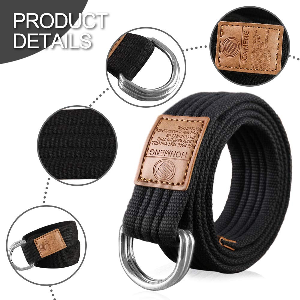 Hantier 3 Pack Canvas Web Belts 1.25&Prime; Wide 47 inches, Gray,white,blue-grey