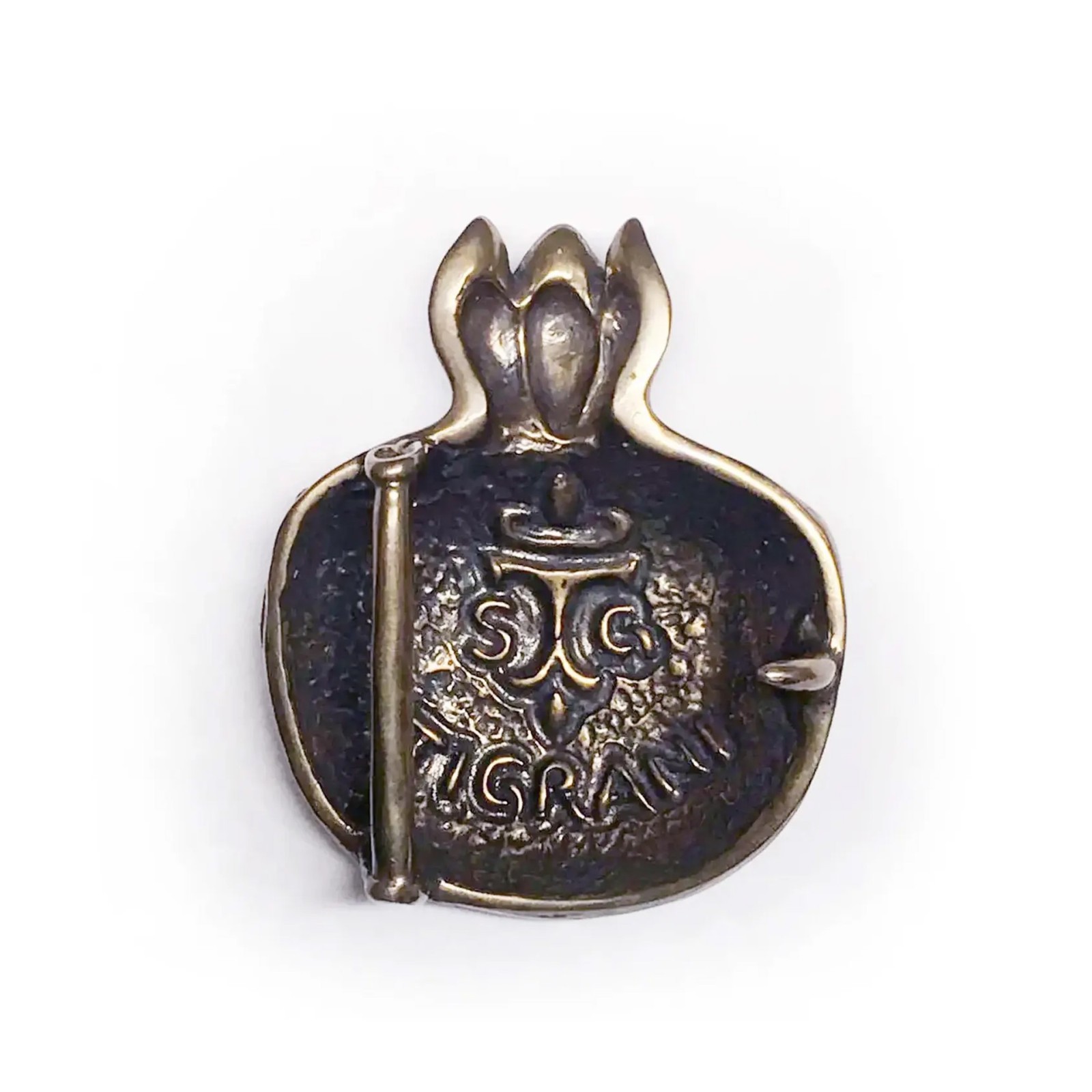 Pomegranate with Design and Red Stones Bronze Belt Buckle